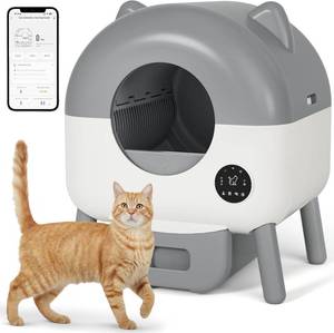 lot 101557 image: Retails for $170 Greesum 76L Large Capacity Fully Enclosed Automatic Litter Box, Cat Ear Design with Garbage Bags Aroma Box and Brush for Multi - Cat Families (Gray)