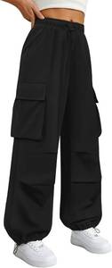 lot 101563 image: COPYLEAF Parachute Cargo Pants Women Elastic Waisted Quick Dry Lightweight Baggy Hiking Pants with Pockets Water Resistant