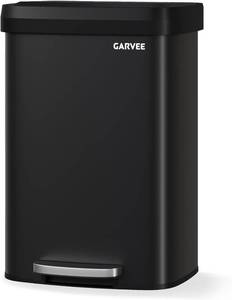 lot 101570 image: Garvee 13 gal  50 L Metal Trash Can with Lid, Large Garbage Can for Kitchen, Rustproof Step-on Kitchen Metal Trash Bin with Liner Rim, Rear Handle, Soft Close Plastic Lid, Matte Black