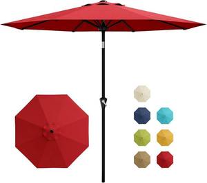 lot 101579 image: Garvee 9FT Patio Umbrella - Outdoor Table Umbrella with Smooth Crank Lift, Push Button Tilt and 8 Sturdy Ribs - Market Umbrella UV Protection Waterproof for Pool, Deck, Yard, Garden -Red