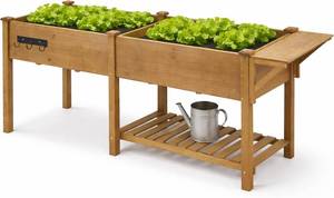 lot 101587 image: ketive Raised Garden Bed with Legs Outdoor,Elevated Garden Box,Storage Shelf, Protective Liner for Backyard,Patio,Balcony,80x23x30in (Brown)