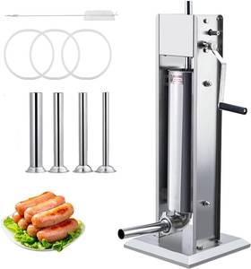 lot 101588 image: Retails for $136 GarveeHome Sausage Stuffer, Manual 15 LBS7 L Sausage Maker Machine, Meat Stuffer with Dual Speed, Stainless Steel Heavy Duty Sausage Filler with 4 Stuffing Tubes, for Commercial and Home Use