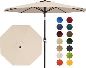 lot 201424 image: Garvee 9 ft Outdoor Patio Umbrella 8 Sturdy Ribs Outdoor Table Umbrella with Crank Lift & Push Button Tilt - UV Protection Waterproof Market Umbrellas for Pool, Deck, Yard, Garden, Light Beige