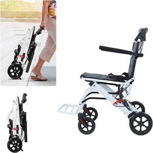 lot 201428 image: Lightweight Transport Wheelchair for Adults Foldable Transit Travel Chair for Adults Ergonomic Design Small Wheelchair with Adjustable Safety Strap Carbon Steel Frame PU Wheels for Smooth Rid A