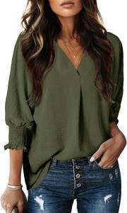 lot 201429 image: Dokotoo Women Blouses Dressy Casual 34 Length Sleeve Womens Tops V Neck Collared Shirts Business Work Blouse