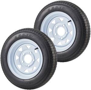 lot 201432 image: Garvee 2 Pack 4.80-12 4.80x12 480-12 Trailer Tires with 12 inch Rims, 5 Lug on 4.5 inch, Center Bore 2.95 inch, Multi-Function Utility Trailer Tire for TravelCargoBoatHorseFarmLawn Mower