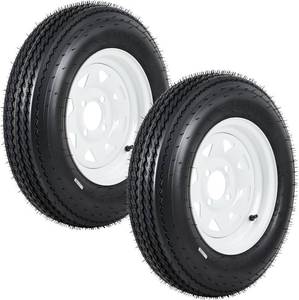 lot 201433 image: GarveeTech 5.30-12 530-12 530X12 Trailer Tire and Wheel Assembly, Heavy-Duty Load Range C 6PR, 4 Lug White Spoke Wheel, 12 Inch Tires for UtilityBoatCamper Trailers, Set of 2