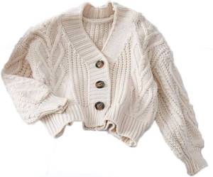 lot 201438 image: MIYAA Knit Cardigan Coat Autumn Winter Knitted Cropped Cardigan Button Down V Neck Knit Cardigan Jumper Women Loose Lantern S