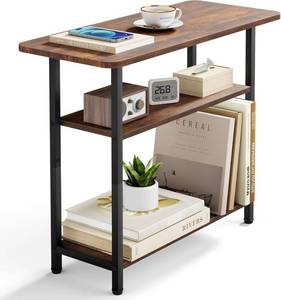 lot 201453 image: SLEEPING LAMB Side Table for Living Room, 3-Tier End Table for Small Space with Wide Storage Tabletop, Rustic Brown Narrow Nightstand for Bedroom, Sofa Couch