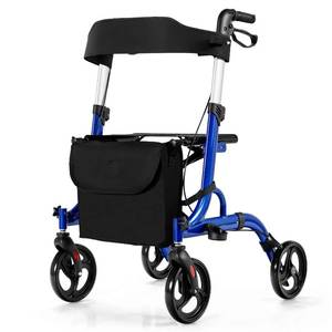 lot 201455 image: GYMAX 2-in-1 Aluminum Rollator Walker with Seat, Mobility Walking Aid w 8  Wheels, Height Adjustable Handles, Dual Brake System, Reversible Backrest, Storage Bag, Foldable Rolling Walker (Blue)