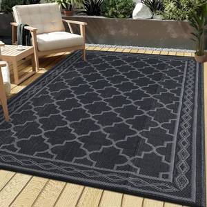 lot 301433 image: Garvee 5x8 Outdoor Patio Rug, Plastic Straw Rug for Patio,Waterproof Reversible Plastic Straw Carpet for Camping RV, Balcony Deck Backyard, Easy Clean Outdoor Mat,BlackGrey