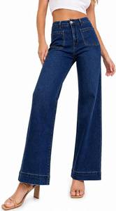 lot 301434 image: Womens Wide Leg Jeans High Waisted Stretchy Straight Leg Denim Pants with Pockets - Trendy Bootcut Jeans for Women