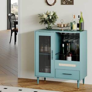 lot 301440 image: Retails for $150 GarveeHome Modern Wine Bar Cabinet with Wine Glass Rack, Glass Door Display and Drawers, Coffee Bar & Liquor Cabinet with Storage, Buffet Sideboard Table for Home, Kitchen, Dining Room, Living Room