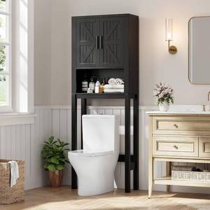 lot 301442 image: GarveeTech Over the Toilet Cabinet, Double Door Bathroom Storage Organizer, Toilet Rack with Open Storage Shelf, FreeStanding Toilet Shelf Space Saver, for Bathroom, Restroom, Laundry