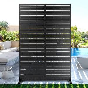 lot 301443 image: Retails for $161 FENCY Metal Privacy Screen with Stand 72 H 44 W Outdoor Freestanding Privacy Panels, Outdoor Privacy Screen for Deck Patio Balcony(Black-Louvered)