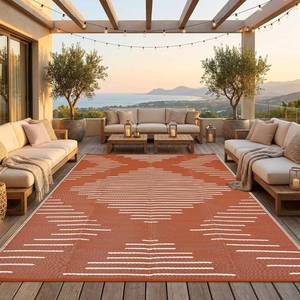 lot 301446 image: Garvee Waterproof Outdoor Area Rug 9x12 Plastic Reversible Rug for Patio Decor Easy-Cleaning Large Floor Mat for Camping RV Porch Deck Backyard Balcony Picnic Terracotta White