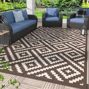 lot 301448 image: GENIMO 5x8 Outdoor Rug Waterproof, Reversible Mats, Outdoor Area Rug, Plastic Outside Carpet, Geometric Rv Mat for Patio Camping Rv Picnic Backyard Deck Balcony Porch Beach Trailer (Coffee&Beige)