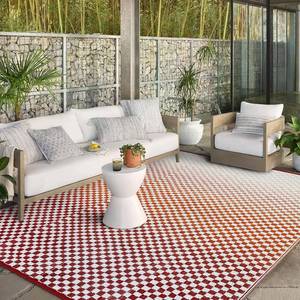 lot 301450 image: Wonnitar Waterproof 9x12 Outdoor Rug - Orange Red Gradient Plastic Straw Rug for Patio, Extra Large Portable Outside Mat for RV Camping Deck, Reversible Colorful Outdoor Carpet