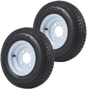 lot 301456 image: Garvee 2 Pack 4.80-8 4.80x8 480-8 Trailer Tires with 8 inch Rims, 4 Lug on 4 inch, Center Bore 2.85 inch, Multi-Function Utility Trailer Tire for TravelLandscapeCargoBoatHorseFarmLawn Mower