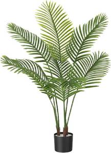 lot 401354 image: Artificial Palm Trees, 4FT Tall Faux Tree for Indoor and Outdoor, Artificial Plants with Basic Planter, Suitable for Home, Bathroom, Porch Outside Patio Decor