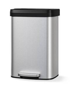 lot 401373 image: Garvee 13 gal  50 L Stainless Steel Trash Can with Lid, Large Garbage Can for Kitchen, Rustproof Step-on Kitchen Metal Trash Bin with Liner Rim, Rear Handle, Soft Close Plastic Lid, Silver
