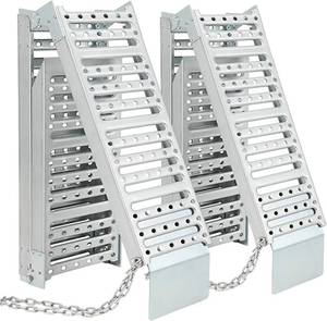 lot 401377 image: Retails for $110 72x9 Inch Foldable Ramps, Folds into Three Sections, Set of Two ATV Ramp, Silver Color, Total Weight Capacity 1500 lbs Ramp for Lawn Mower