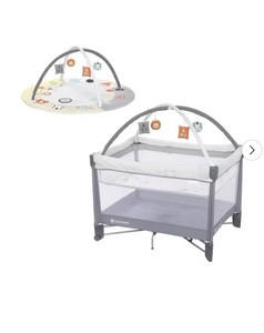 lot 271289 image: Retails for $130 Baby Trend Play Suite 3-in-1 Quick-Fold Playard with Baby Gym - Quartz Stone Maximum Weight Capacity 30 lbs, Polyester Fill, Steel Frame