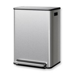 lot 301454 image: Retails for $167 IDEALHOUSE Kitchen Trash Can, 60L Dual Compartment Recycling Bin with Lid, Stainless Steel Garbage Can with Step Pedal, Soft-Close Stay-Open Lid & Odor Control, 2 Removable Inner Buckets, Silver