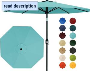 lot 101578 image: Garvee 9 ft Outdoor Patio Umbrella 8 Sturdy Ribs Outdoor Table Umbrella with Crank Lift & Push Button Tilt - UV Protection Waterproof Market Umbrellas for Pool, Deck, Yard, Garden, Lake Blue