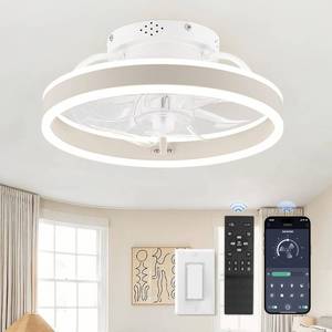lot 111580 image: ZMISHIBO Low Profile Ceiling Fans with Lights and Remote, 13 Inch Fandelier Ceiling Fan with Light, White Modern Flush Mount Ceiling Fan, Small Dimmable LED Fan Lights for Bedroom