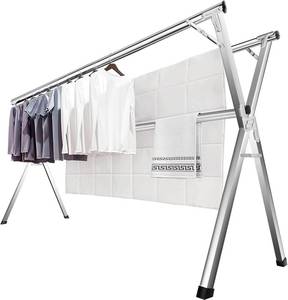 lot 111606 image: JAUREE 63 Inches Clothes Drying Rack, Drying Rack Clothing Folding Indoor Outdoor, Heavy Duty Stainless Steel Laundry Rack, Foldable Portable Large Clothes Rack Garment Rack with 20 Windproof Hooks