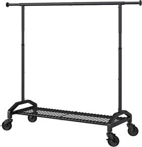 lot 111608 image: Wiracks Heavy Duty Clothes Rack for Hanging Clothes 350lbs Clothing Rack 3 industrial Wheels 51 to 71 W x 16.53 D x 65 to 71 H Adjustable Rolling Clothes Rack Coat Rack Garment Rack Black