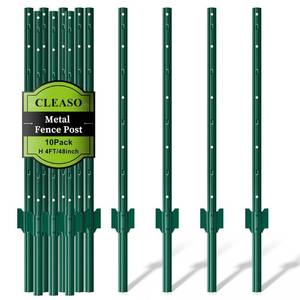 lot 111613 image: 10 Pack Metal Fence Posts, 4ft Heavy Duty U-Post, Green Garden Stakes, No-Dig Post Anchors for Wire Fences, Temporary Fencing, Electric Fence, and Corner Support
