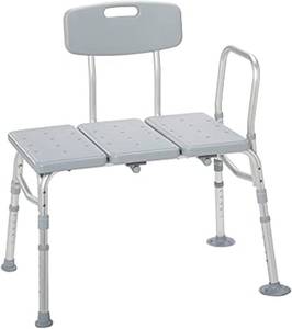 lot 111618 image: Drive Medical Tub Transfer Bench for Bathtub - Safer, Independent Bathing Aid - Height Adjustable Bench - Sturdy Aluminum Construction - Comfortable Backrest Support - 350 Lb Capacity