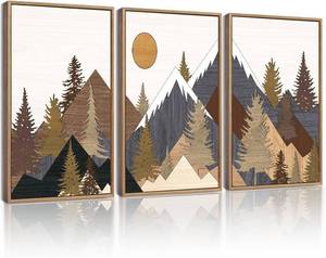 lot 111620 image: KUVIOKE Landscape Mountain Wall Art Set White Winter Sunrise Pine Tree Forest Nature Scenry Wilderness Farmhouse Rustic Modern Art Decorative for Living Room Bedroom 11x 14in (Natural Framed)