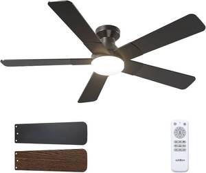 lot 111627 image: addlon Ceiling Fans with Lights, 52 inch Low Profile Ceiling fan with Light and Remote Control, Flush Mount, Reversible, 3CCT, Dimmable, Noiseless, Black Ceiling Fan for Bedroom, IndoorOutdoor Use