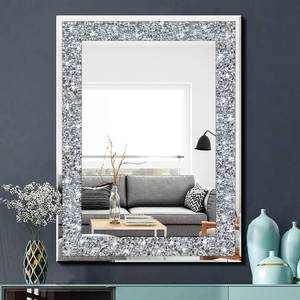 lot 211407 image: QMDECOR Crystal Crush Diamond Rectangle Silver Mirror for Wall Decoration 24x32inch Wall Hang Frameless Mirror Acrylic Diamond Decor.