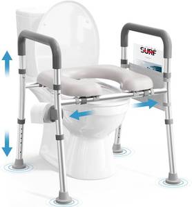 lot 211419 image: Toilet Seat Riser for Seniors, Raised Toilet Seat with Handles, Adjustable Height & Width, 400lb Handicap Elevated Toilet Seat, Fit Any Toilet