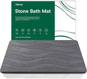 lot 211421 image: XMarrat Stone Bath Mat, 23.6 x 15.4 Super Absorbent Diatomaceous Earth Bath Mat Large, Quick Drying Non-Slip Diatomite Stone Bath Mats for Bathroom, Easy to Clean (Dark Gray)
