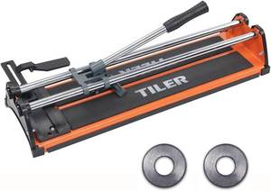 lot 211433 image: TILER 17 Inch Manual Tile Cutter, Professional Porcelain Ceramic Tile Cutter with Chrome Plated Solid Rails,Bonus 2pcs Spare Tungsten Carbide Cutting Wheel, Adjustable Fence Gauge, Anti-Skid Feet