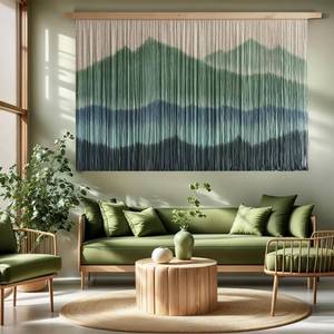 lot 211447 image: Sdjazl Woven Boho Macrame Wall Hanging Home Decor Tapestry Dip-Dyed Large Modern Handmade Colorful Mountain Landspace for Living room (green)