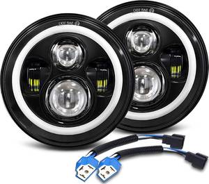 lot 311323 image: 7 Inch LED Headlights Round Halo Angel Eyes DRL Amber Turn Signal Lights H6024 LED Headlamps HighLow Sealed Beam Projector Compatible with Jeep Wrangler JK LJ CJ TJ with H4 H13 Adapter, 2PCS Black Yellow&White Halo