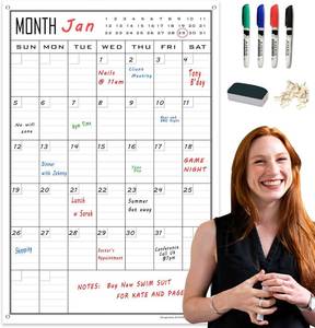 lot 311326 image: Large Dry Erase Calendar For Wall Monthly,24x36 Inch Big Vertical Blank White Board Calendar Fit to Narrow Wall,Giant Laminated Erasable 30 Day Schedule Planner Poster for Family,Office,Classroom