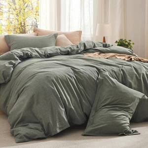 lot 311328 image: Bedsure Comforter Set Queen Size Grayish Olive Green - Cotton Fabric with Microfiber Inner Fill, PureWoven Comforter Set for All Seasons, 3 Pieces, 1 Comforter (90x90) and 2 Pillow Cases (20x26)