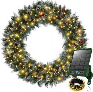 lot 311351 image: Retails for $140 Solar Wreath 60 inch, Outdoor Christmas Wreaths Large with 350 LEDs & 8 Lighting Modes, Lighted Holiday Decorations for Outside