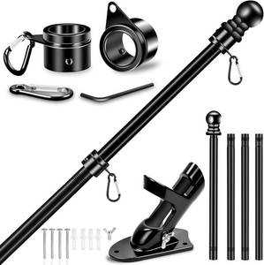 lot 411296 image: 5 FT House Flag Pole Kit, 1 Spinning Thicken Stainless Steel Metal Flagpoles for Outside House Porch Post Wall Mount with 2-Position Flagpole Holder Bracket & 360  Flag Ring for 3x5 Flag(5 FT, Black)