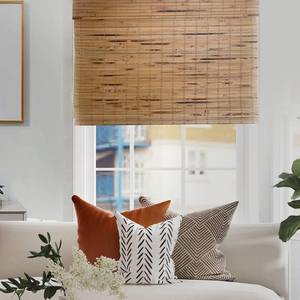 lot 411299 image: Retails for $114 MOOD Custom Bamboo Shades  Natural  Cordless Bamboo Roman Shades for Windows and Doors (Natural Woven)  Natural Cedar (Great Privacy)  43 W X 36 H