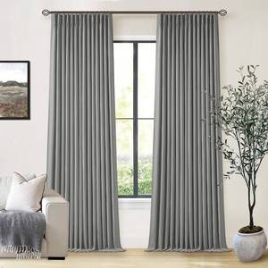 lot 411305 image: Grey Pleated Linen Blackout Curtains 90 Inches Long for Bedroom Living Room Pinch Pleat Black Out Thermal Insulated Ring Hooks Back Tab Room Darkening Drapes Dark Gray 90 Inch Curtains with Liner