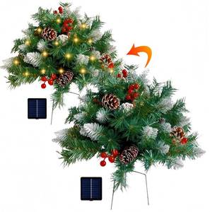 lot 411307 image: 2 Pack Christmas Tree Urn Filler, Outdoor Solar Christmas Tree with Lights, Christmas Lighted Planter Bushes for Porch, Pathway, Yard, Outdoor Holiday Decorations