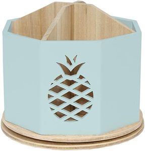 lot 411319 image: Spinning Desktop Stationary Organizer   Decorative Wooden Rotating Pen and Pencil Cup   Desk and Table Top Office Supplies Station - by Designstyles (Sky Blue Pineapple Cutout)